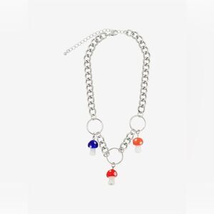 Hot Topic chunky retro Y2K Mushroom O-Ring Chain Choker 🍄 necklace with charms